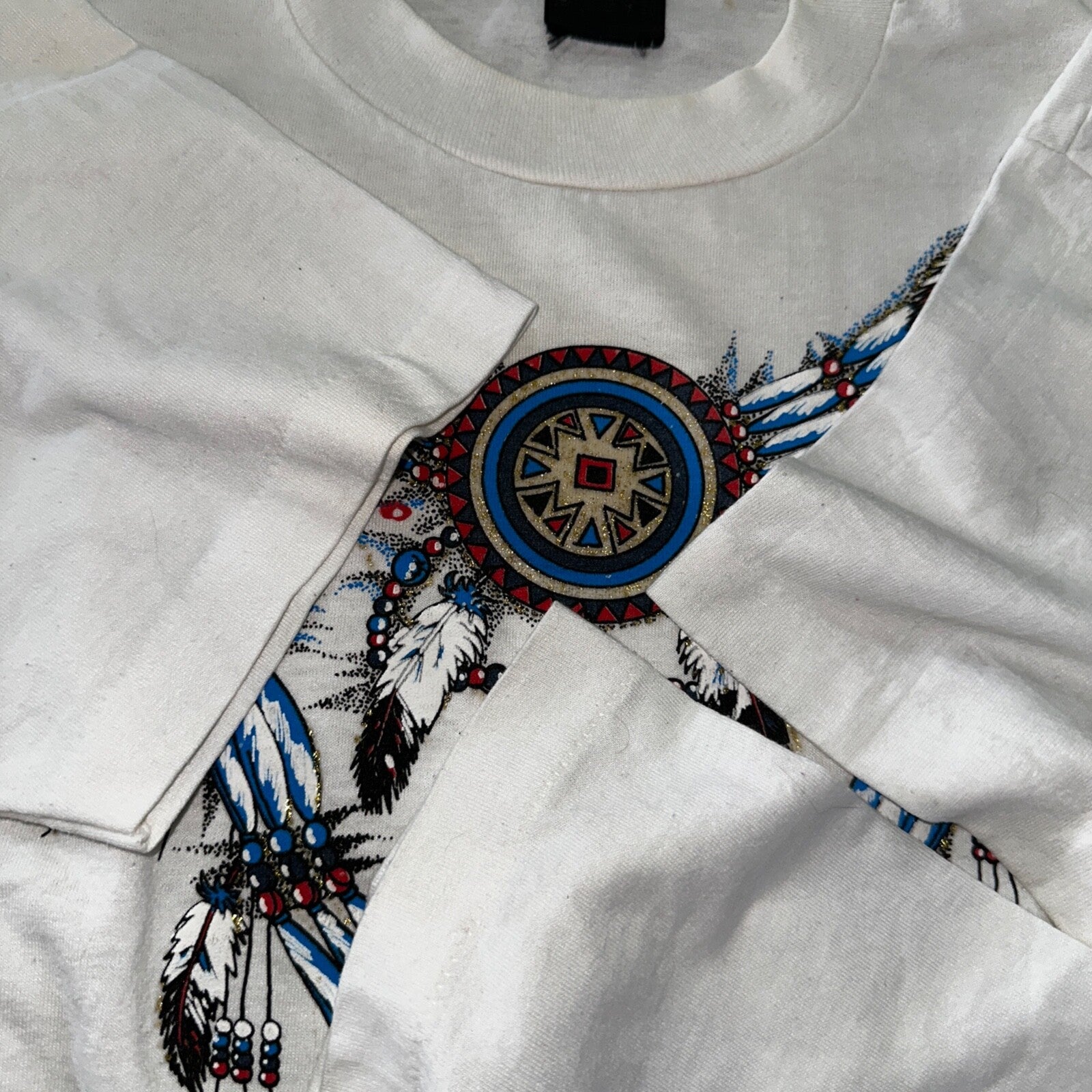 Tribal Vintage T Shirt Tattoo Feathers Tribe USA Screen Stars White Single Stitc