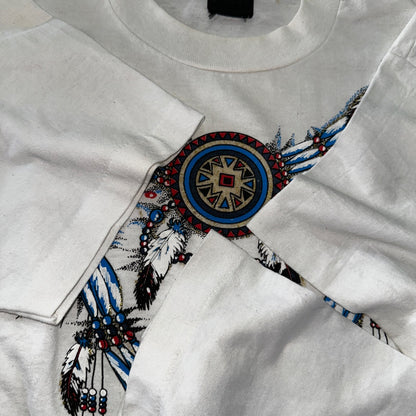 Tribal Vintage T Shirt Tattoo Feathers Tribe USA Screen Stars White Single Stitc