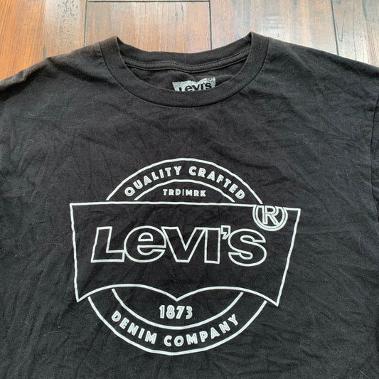 Levis Black LVC Style Vintage T Shirt Y2K Basic Logo Jeans Tee Support Music 