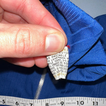 VTG 70s Womens M Sweater Blue Cozy Knit Pullover Short Sleeve High Rockabilly