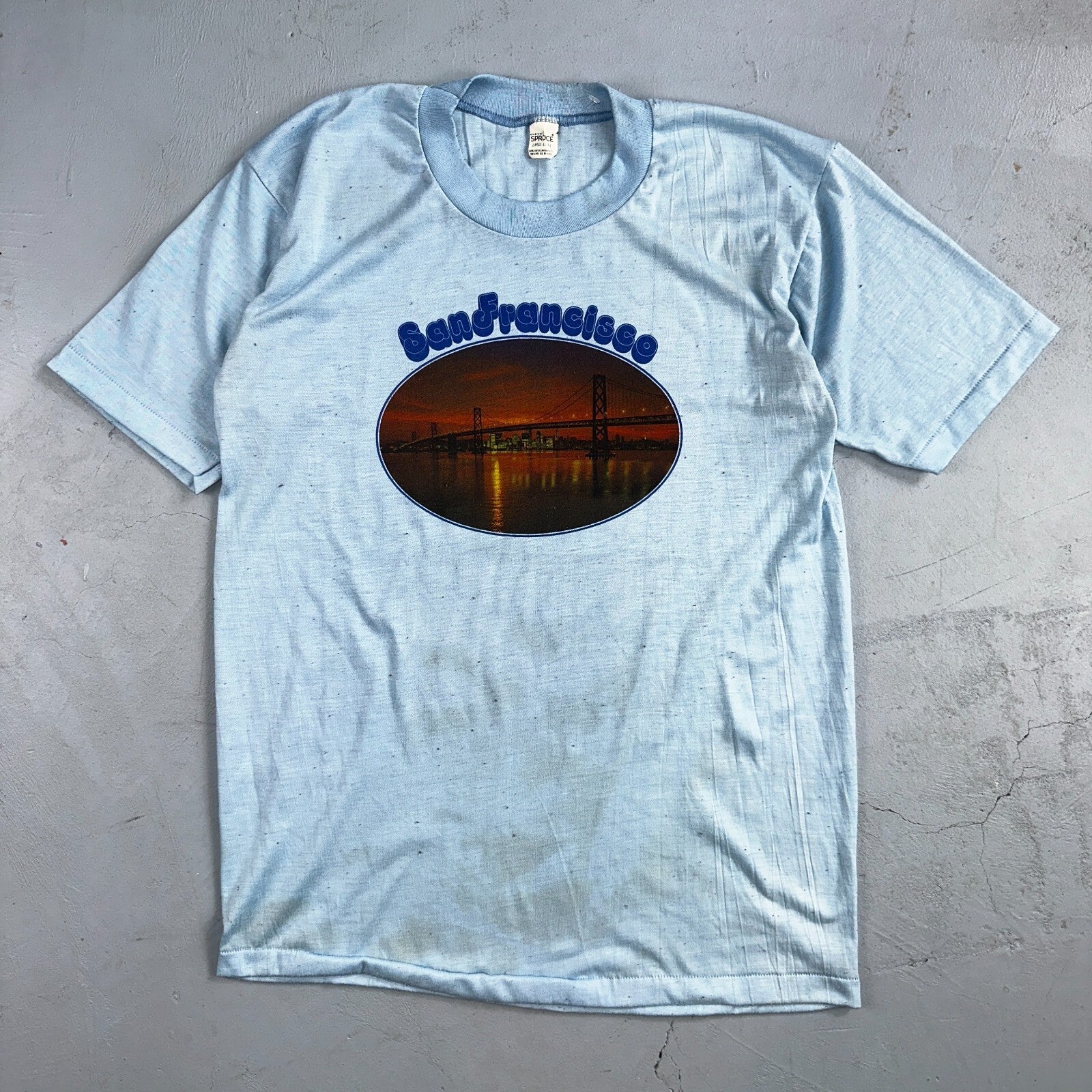 San Francisco Photo 1970s VTG T Shirt 70s Bridge USA Spruce Mayo Rare Rockabilly