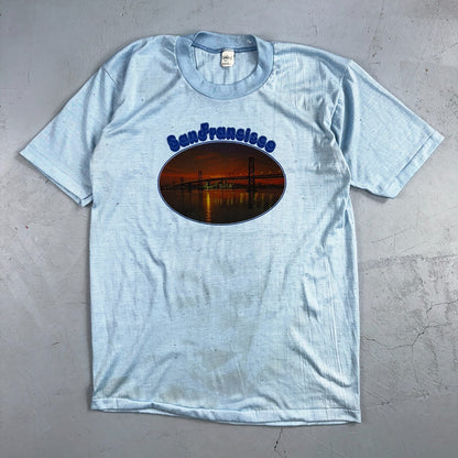 San Francisco Photo 1970s VTG T Shirt 70s Bridge USA Spruce Mayo Rare Rockabilly