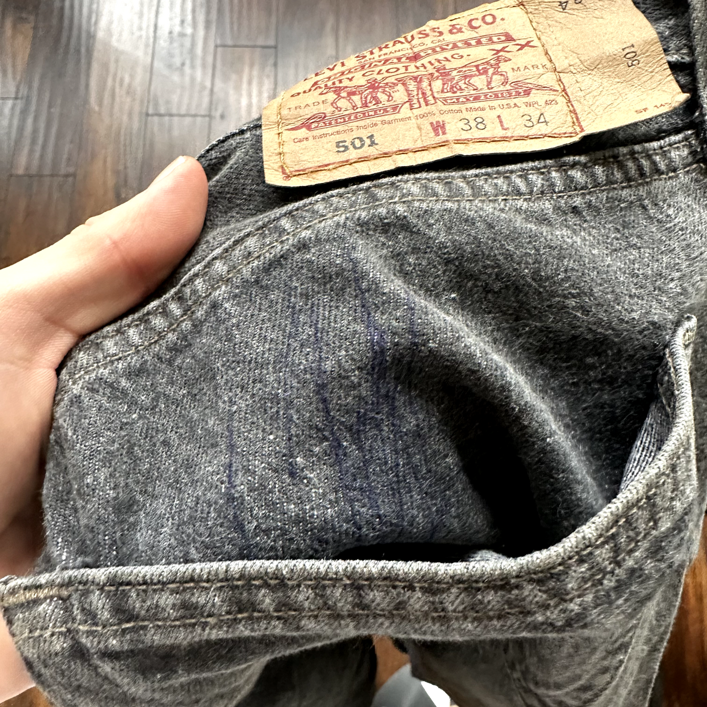 Vintage Levis 501 Button Fly 90s Tag Jeans Black Gray 80s 38x34 Act 35x32