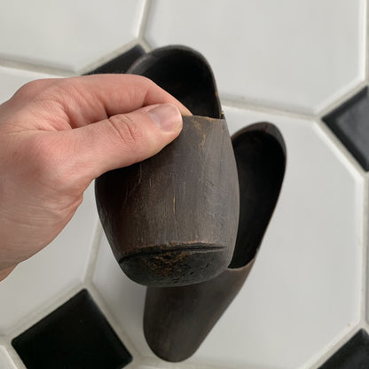 Antique Primitive Early Carved Wood Pair Clogs Shoes 1919 France Dutch Slippers