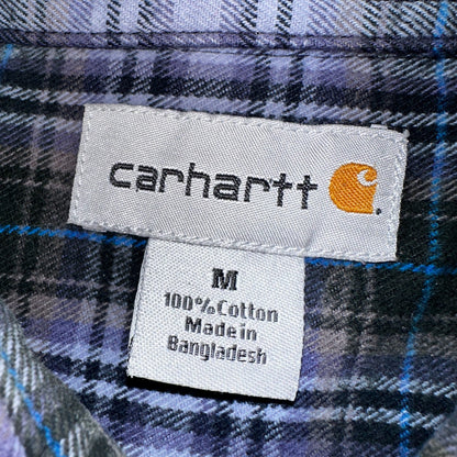 Carhartt Hubbard Plaid Flannel Button Down Work Shirt 100122 M Blue