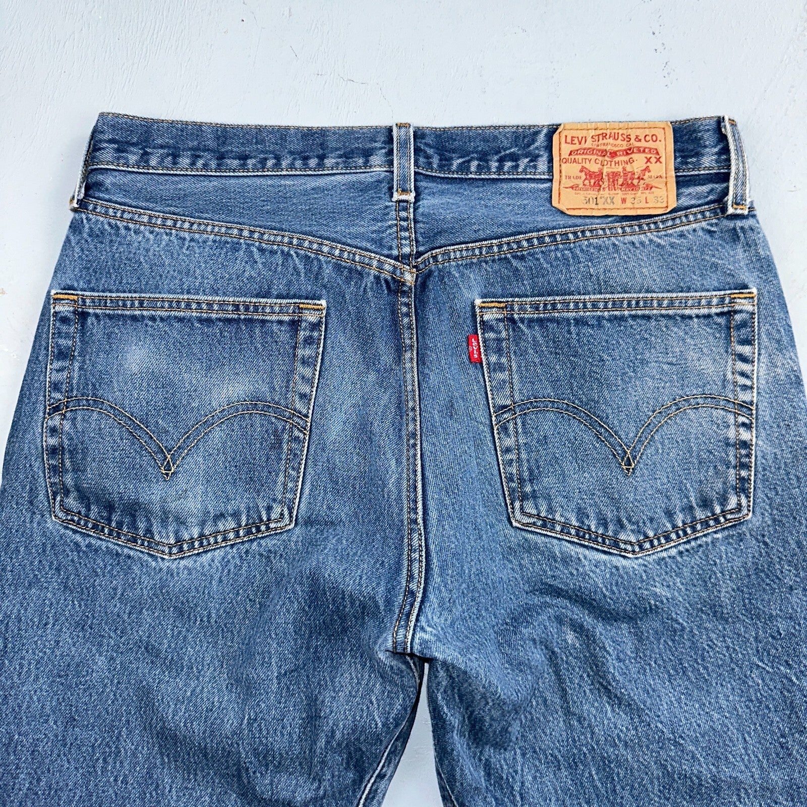 Levis 501 Vintage Y2K XX Straight Leg Jeans 90s Blue Med Wash 35x33 Act 33x29