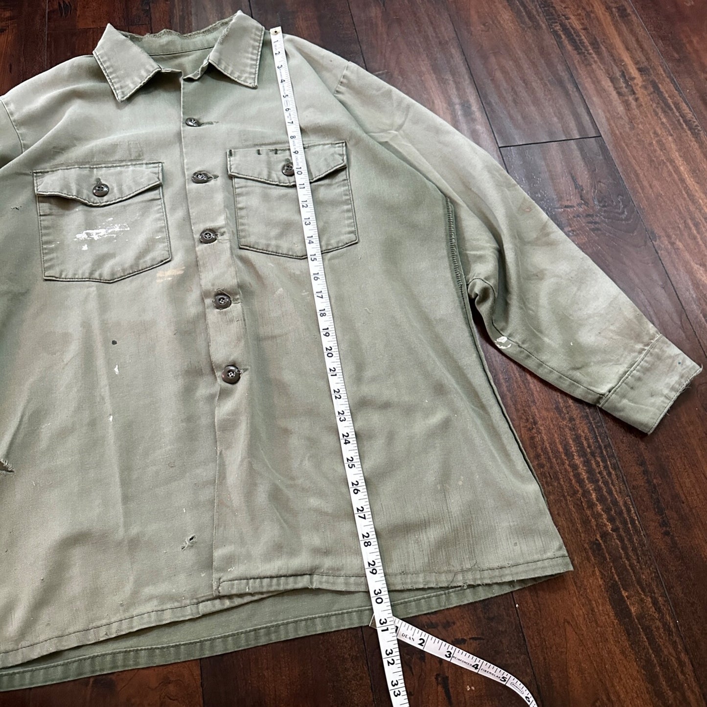 VTG US Thrashed Soft Military Shirt OG-107 Vietnam 1970s 1960s Post WWII