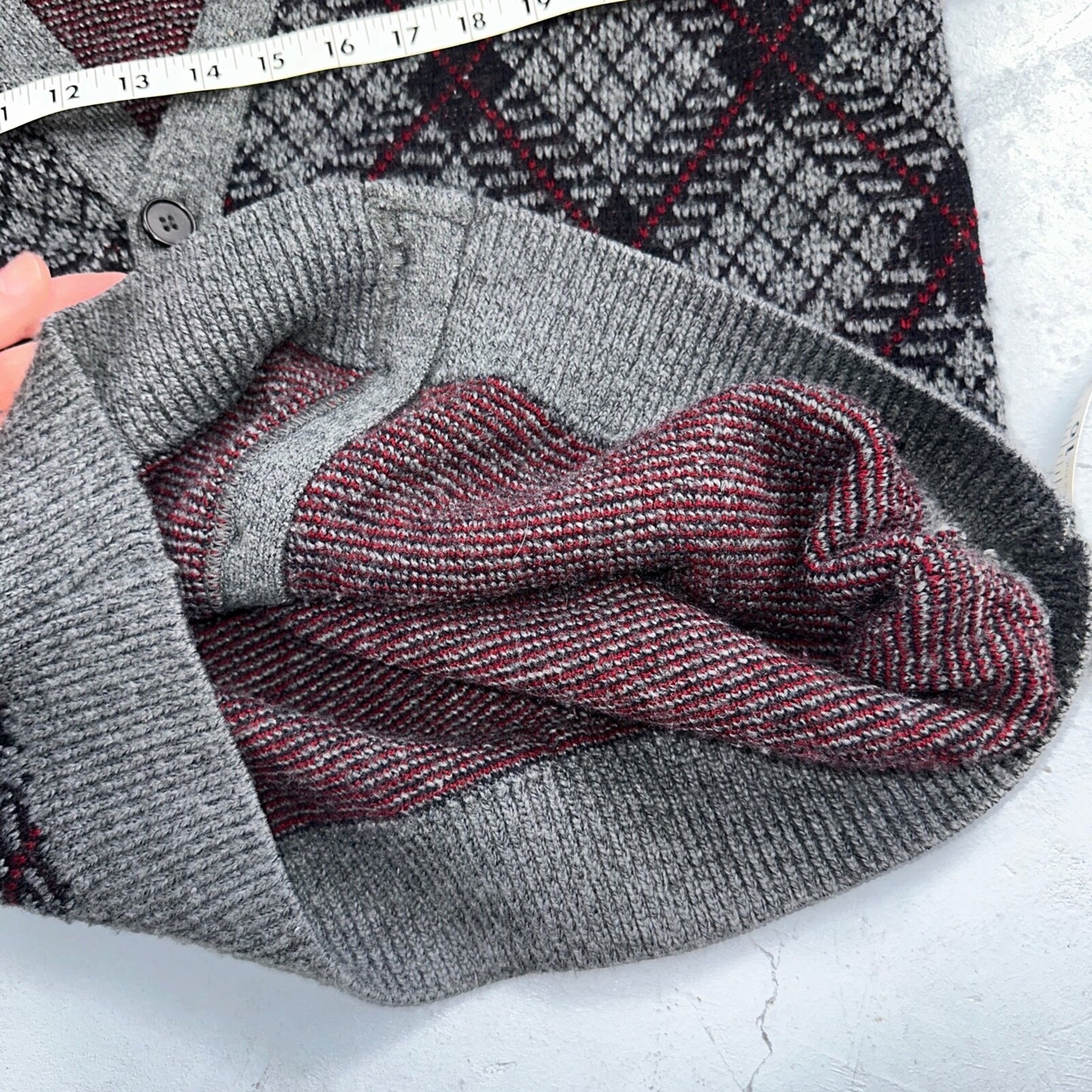 Jantzen VTG Sweater Abstract Cardigan Grandpa Argyle Knit Mens Large V Neck