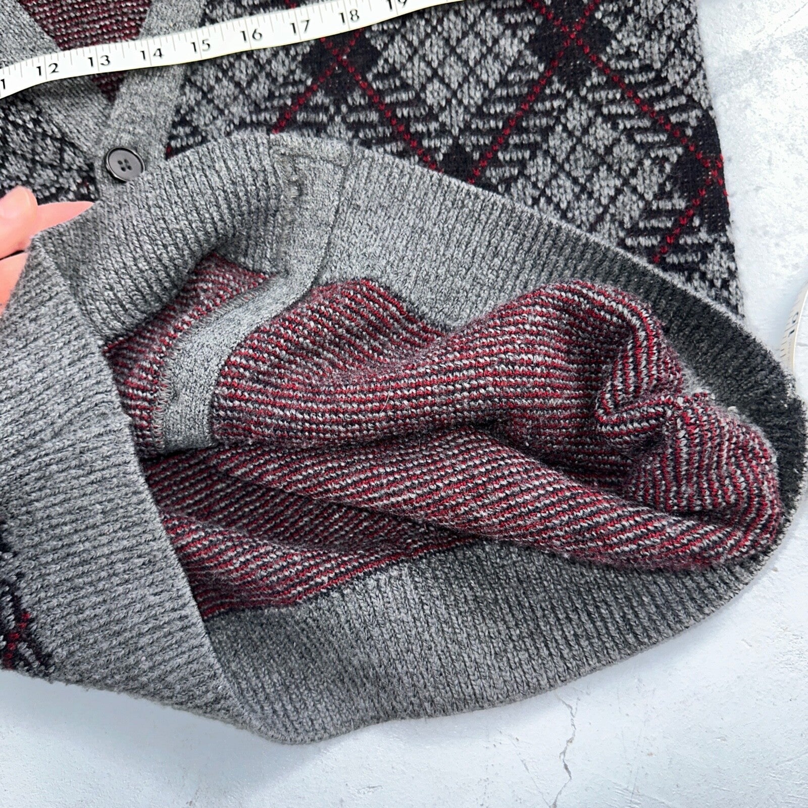 Jantzen VTG Sweater Abstract Cardigan Grandpa Argyle Knit Mens Large V Neck