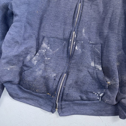 Blue Healthknit Zip Up Hoodie Vintage 80s 90s Thermal Lined USA 2XL Thrashed