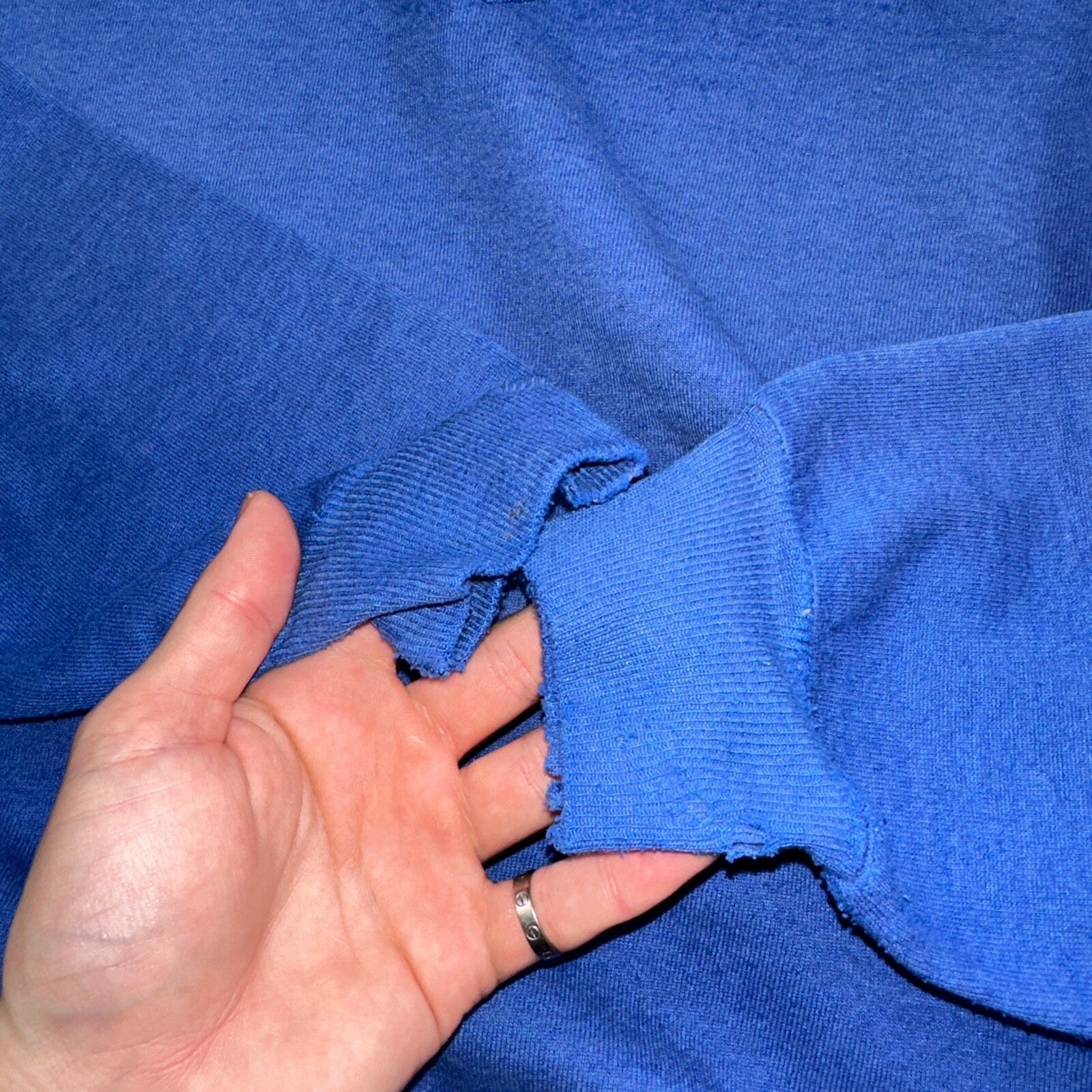 Russell Athletic Thrashed USA Sweatshirt VTG Crewneck L Blue Basic Cool Gym