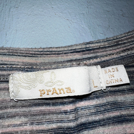 Prana Long Sleeve T-Shirt Activewear Womens Size L Gray Striped Mulitcolor