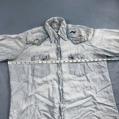 Vintage 70s Kmart Chambray Western Men’s Shirt Size L Embroidery Thrashed Rare