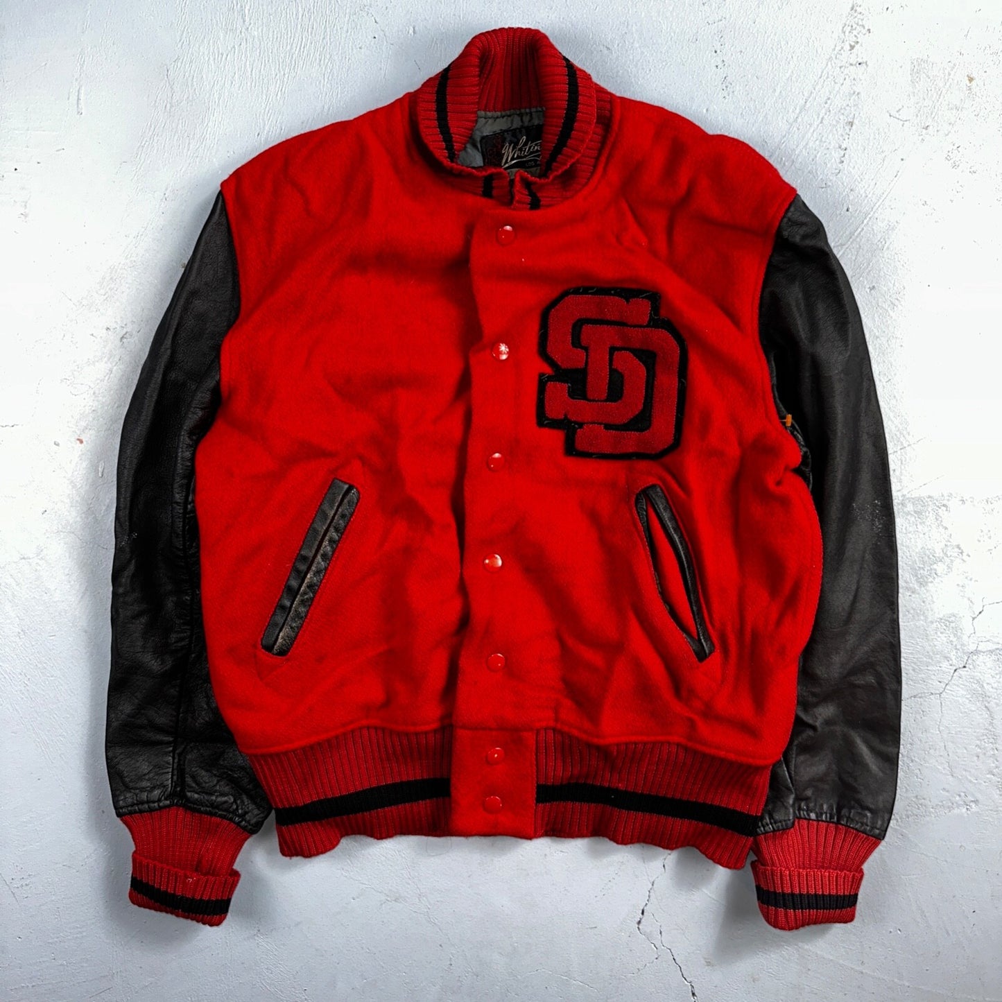 Varsity Jacket VTG 50s 60s WHITING Wool Leather San Diego CA SD Letterman Red