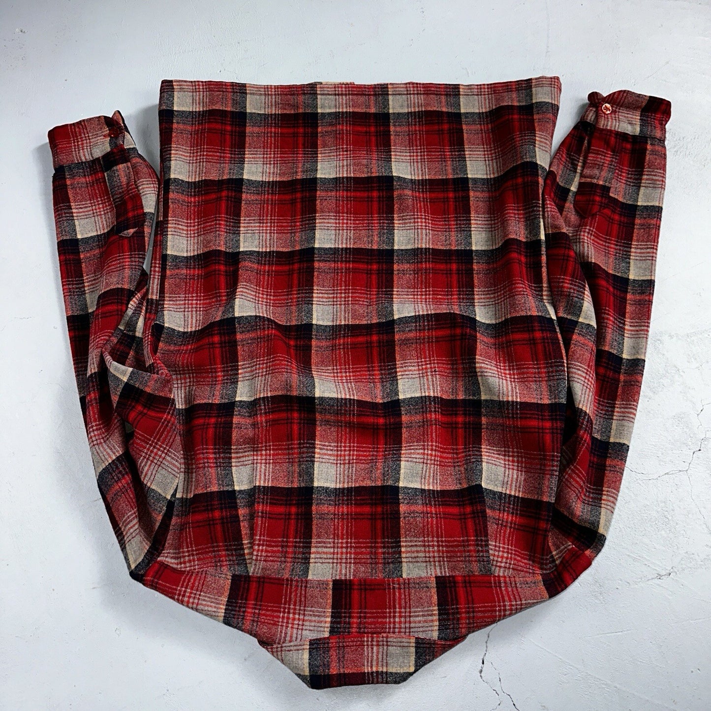 Pendleton 1970s Loop Collar Board Shirt Wool Plaid Flannel Shirts Red Black M