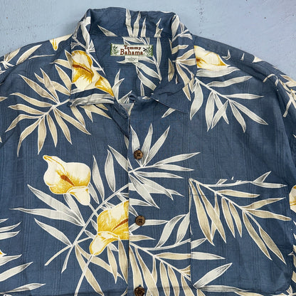 Tommy Bahama Shirt Mens Large Silk Blue Loop Collar Camp Short Sleeve Hawaiian