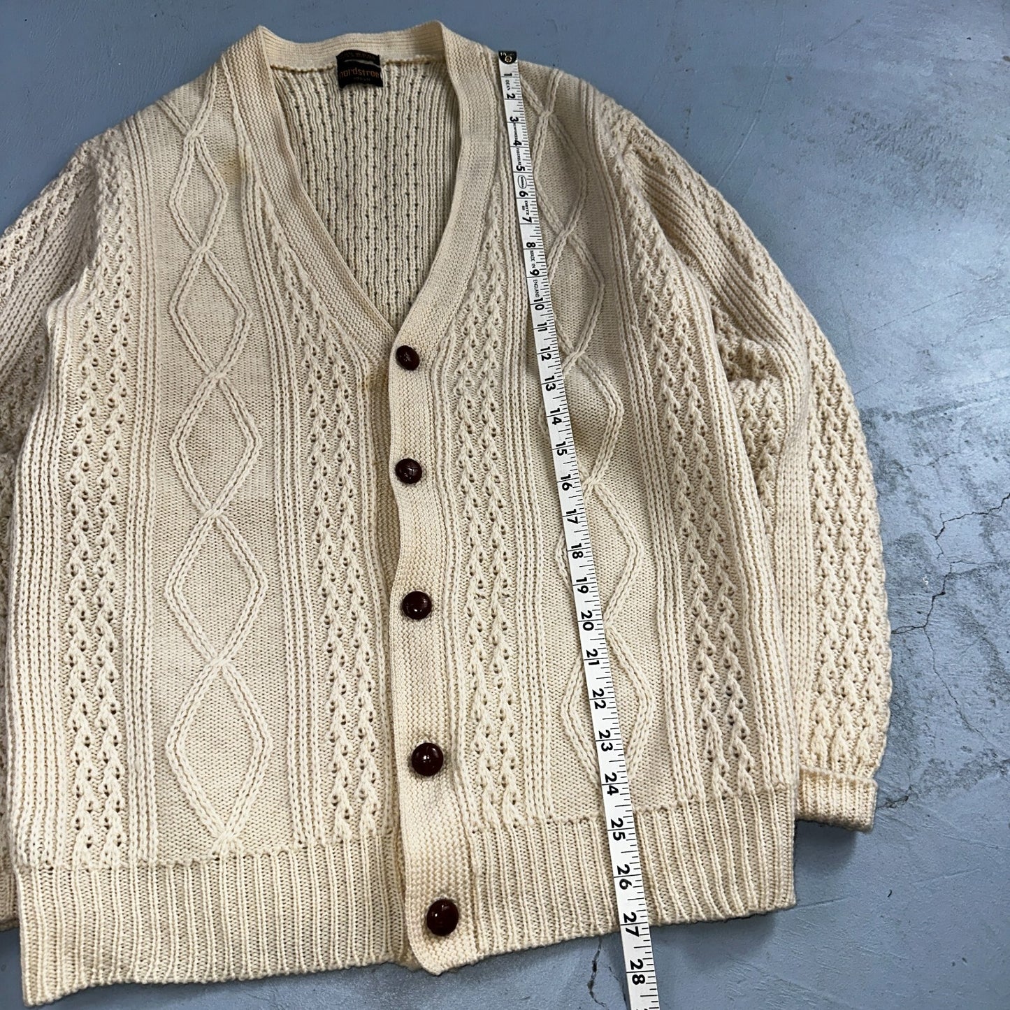 Vintage 100% Wool Fisherman Knit Men’s M Cardigan Nordstrom 1970s 70s Ivory