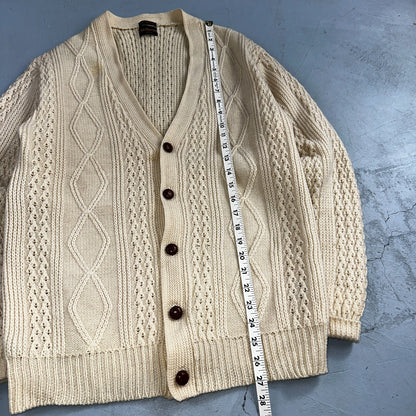 Vintage 100% Wool Fisherman Knit Men’s M Cardigan Nordstrom 1970s 70s Ivory