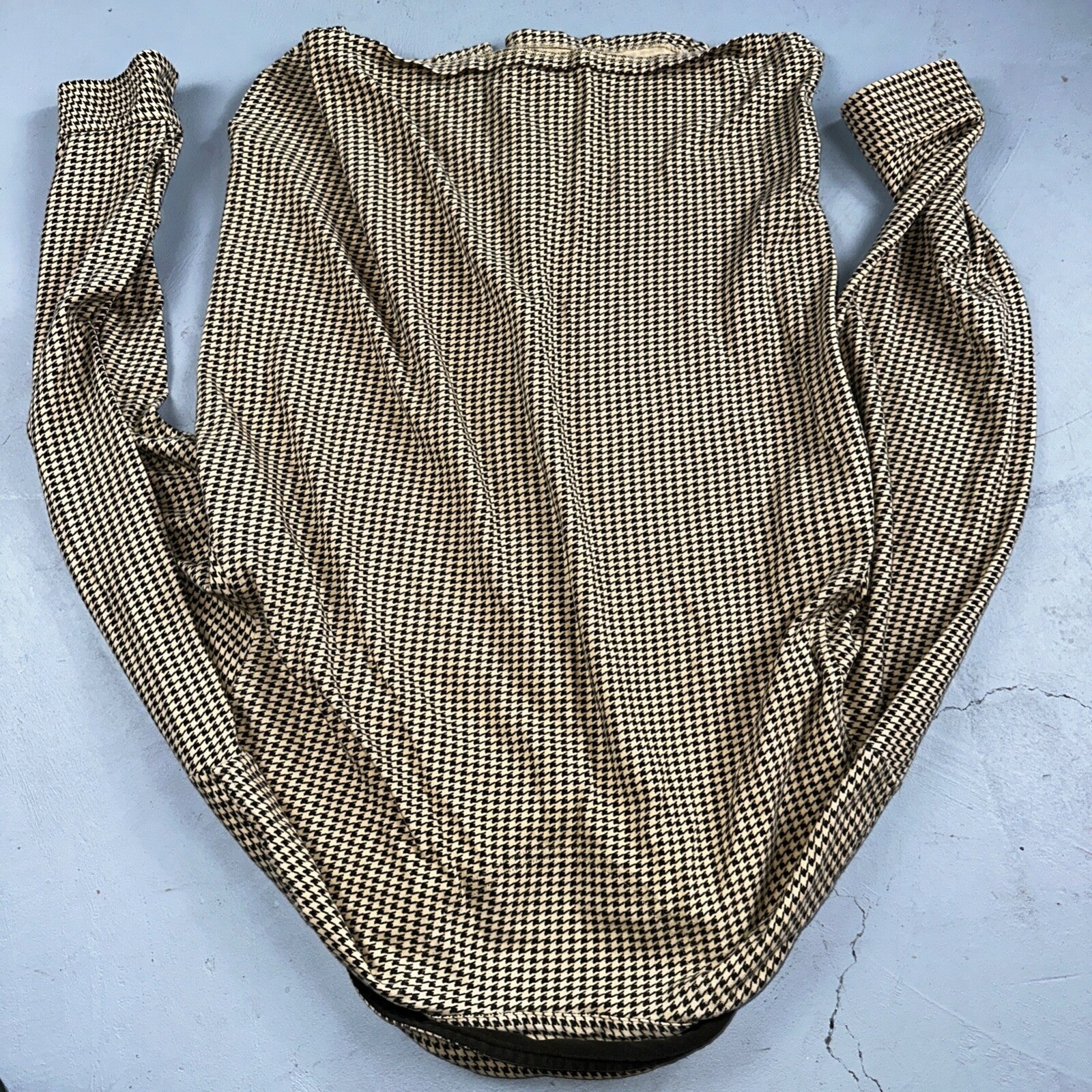 LL Bean VTG SOFT Flannel Shirt Size M Mens Cream Houndstooth Long Sleeve Button