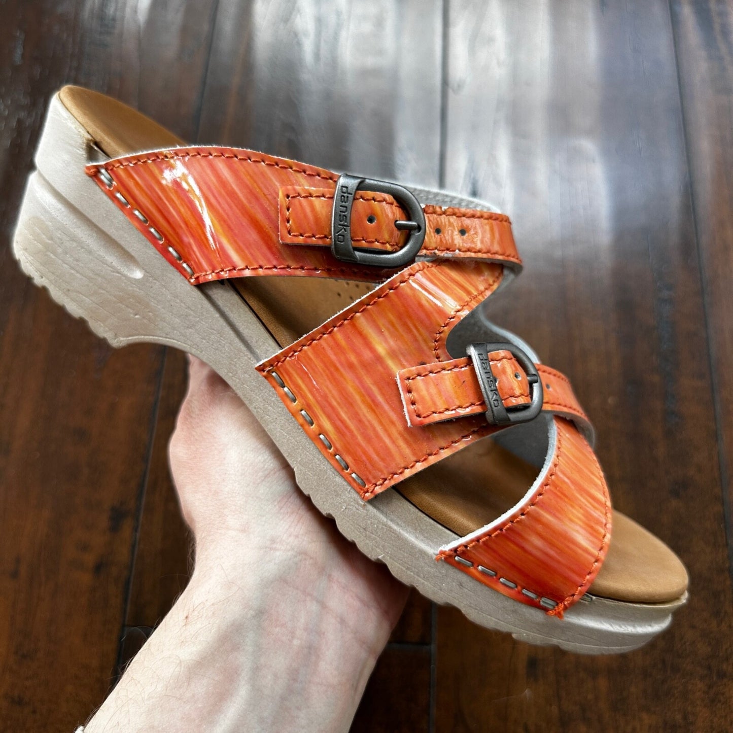 Dansko Sandals Womens 39 Criss Cross Buckle Strap Slide 71202 Pink Leather