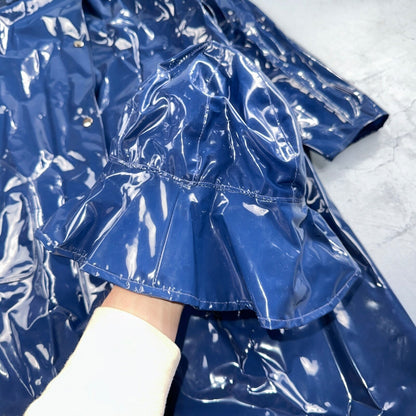 Liliput Womens Blue Trench Raincoat + Bucket Hat Polyester Rubber Vinyl 70s VTG