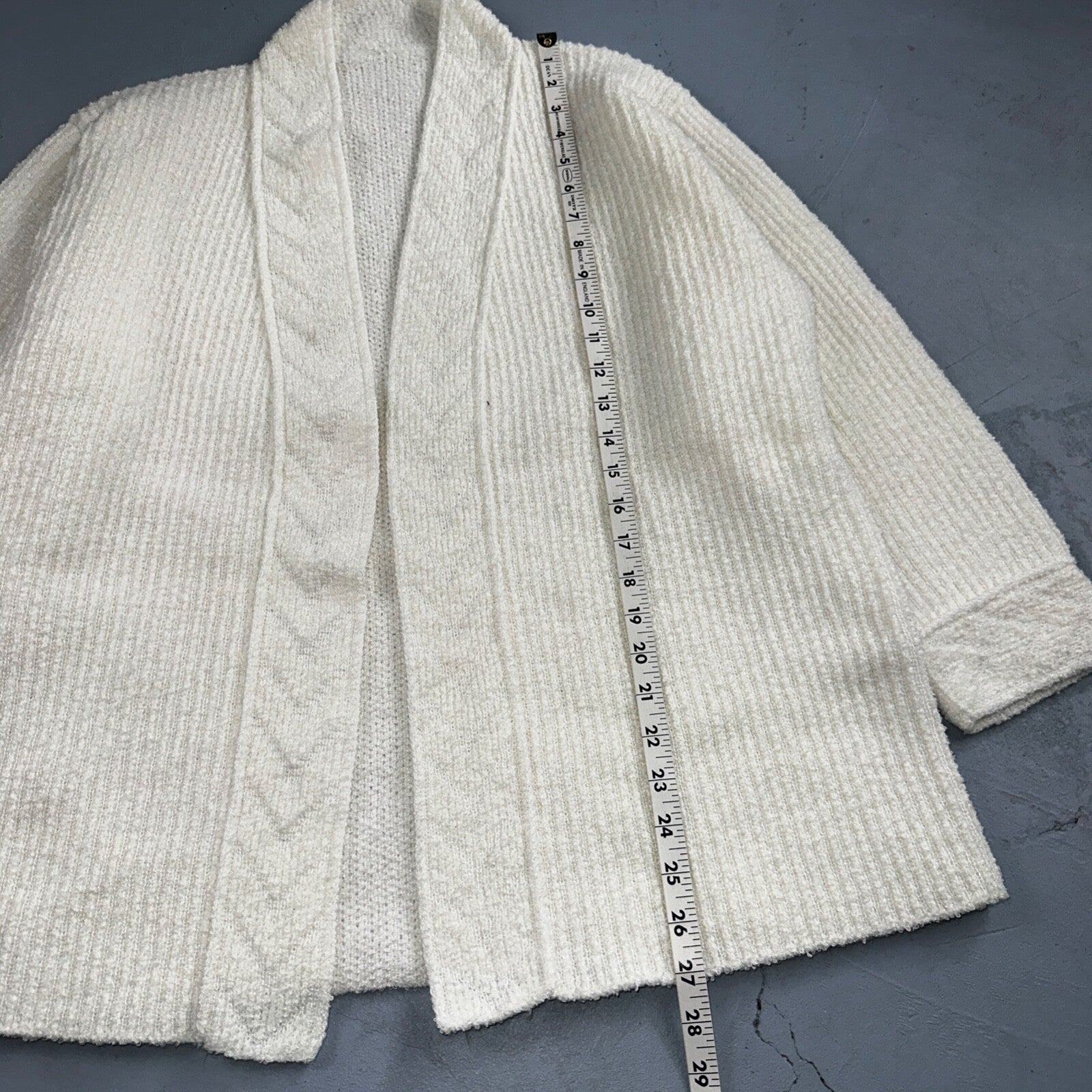 Vintage White Knit Sweater Cardigan Womens 70s 80s Basic Cozy Kimono Robe