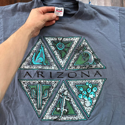 Arizona Anvil 90s Vintage T Shirt City Phoenix Travel USA Large Blue Lizard Sun