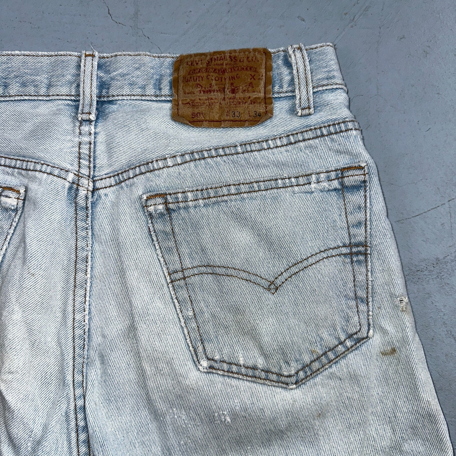 Levis 501 Vintage 90s USA XX Straight Leg Jeans Blue Light Wash 33x34 Act 30x32