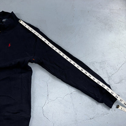 Polo Ralph Lauren Sweater VTG M Blue Cotton Long Sleeve Mock Neck Quarter Zip