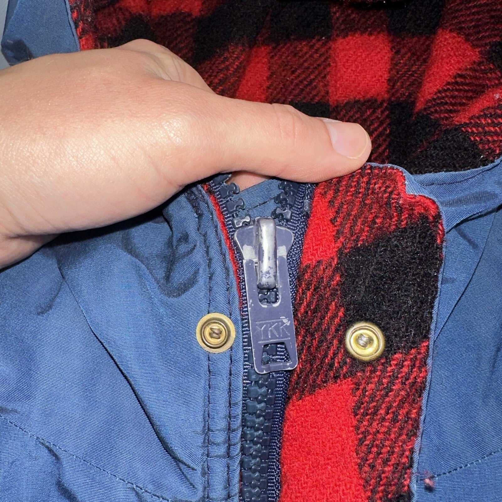 LL Bean Parka VTG Jacket Mens M Baxter State  Maine Coat Plaid Lined Blue Wool