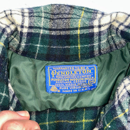 Pendleton VTG Men's Board Shirt Medium Loop Collar USA Wool Woolen Plaid Green