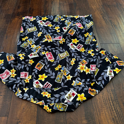 Vintage 80s Blue Hawaii Button Up Shirt Mens XL Ukulele Palms Hawaiian Stamps