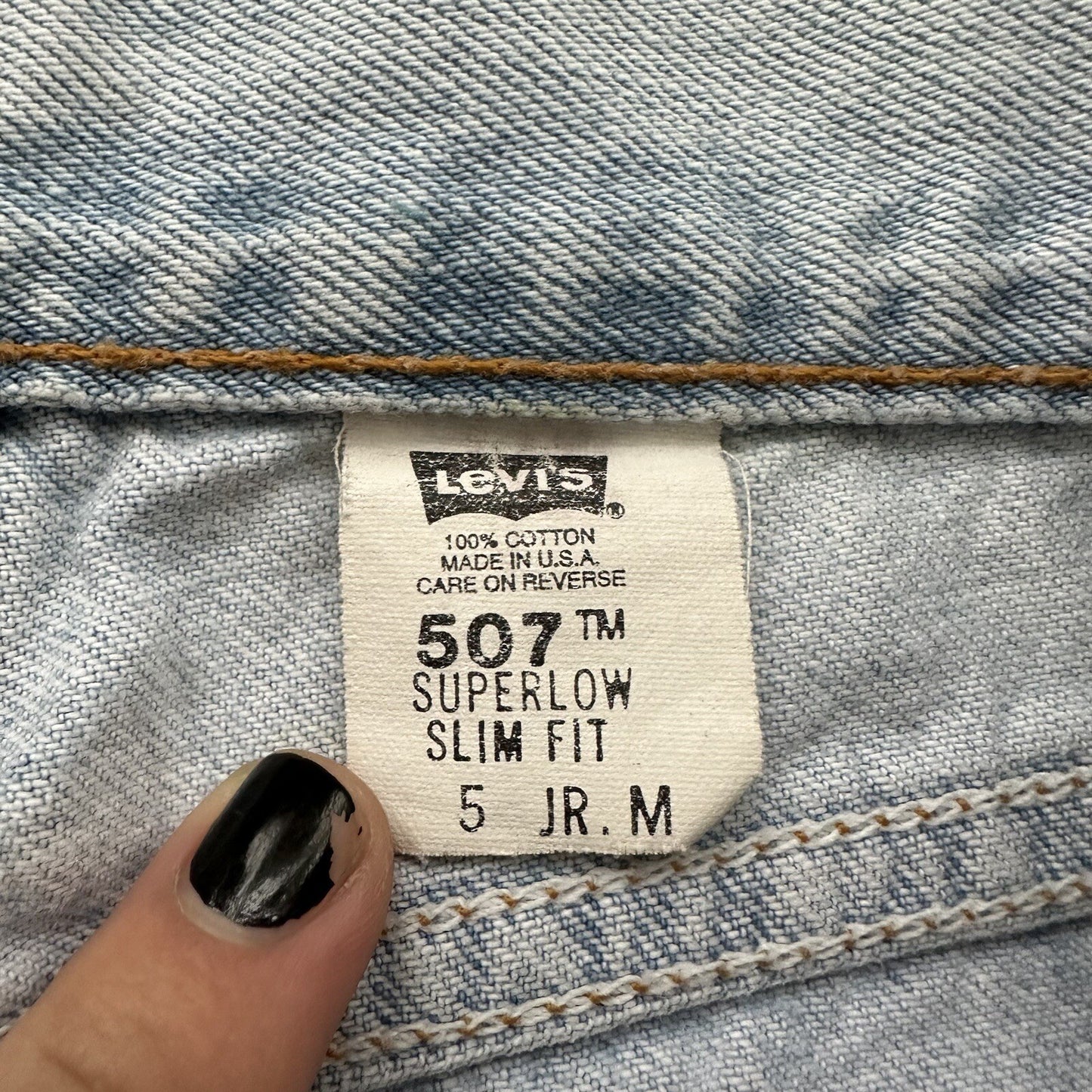 Vtg Levis 507 Superlow Slim Light Blue Jeans Womens Tag 5 X Capri 27x21 USA 90s