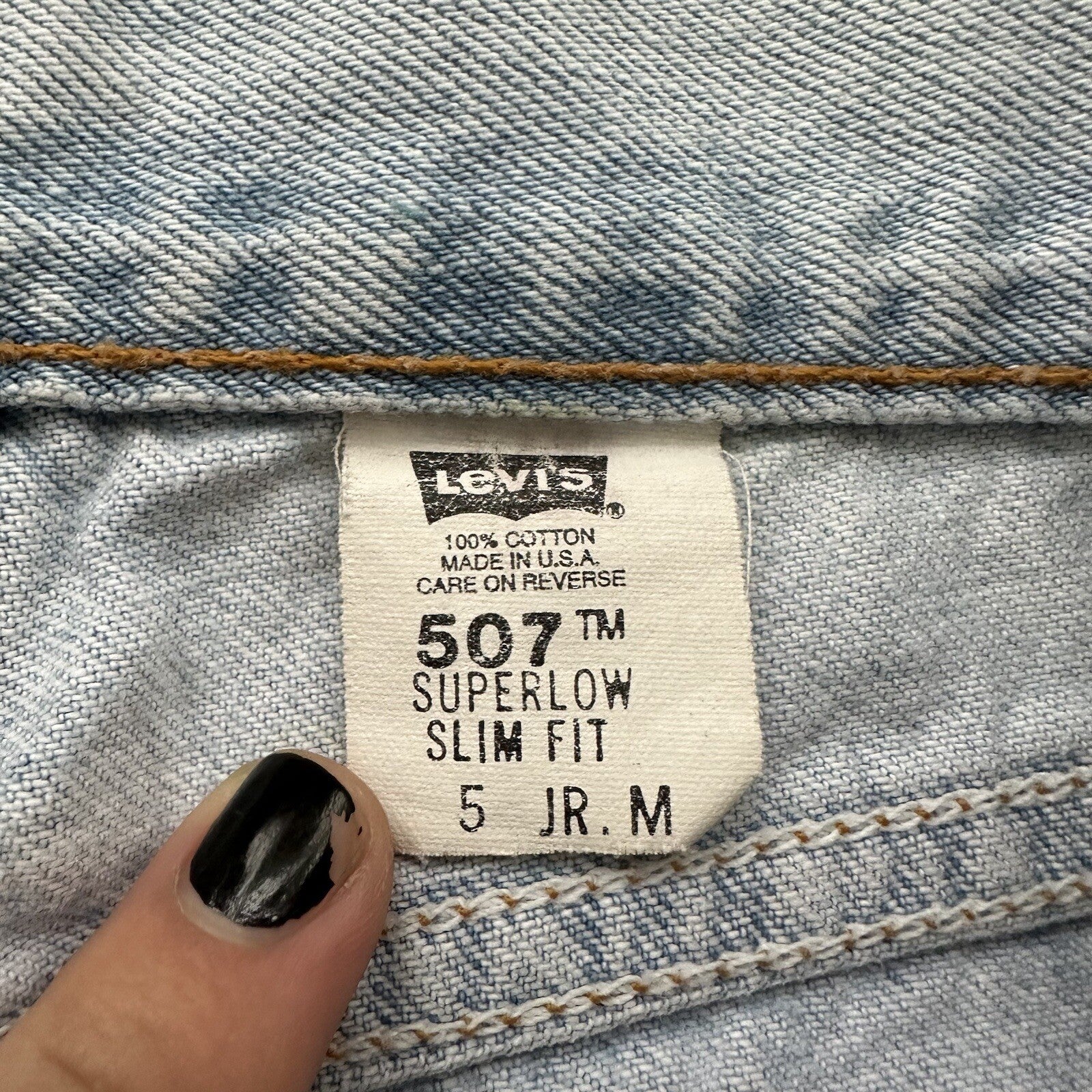 Vtg Levis 507 Superlow Slim Light Blue Jeans Womens Tag 5 X Capri 27x21 USA 90s