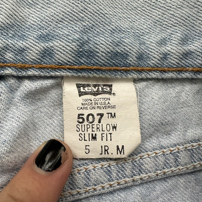 Vtg Levis 507 Superlow Slim Light Blue Jeans Womens Tag 5 X Capri 27x21 USA 90s