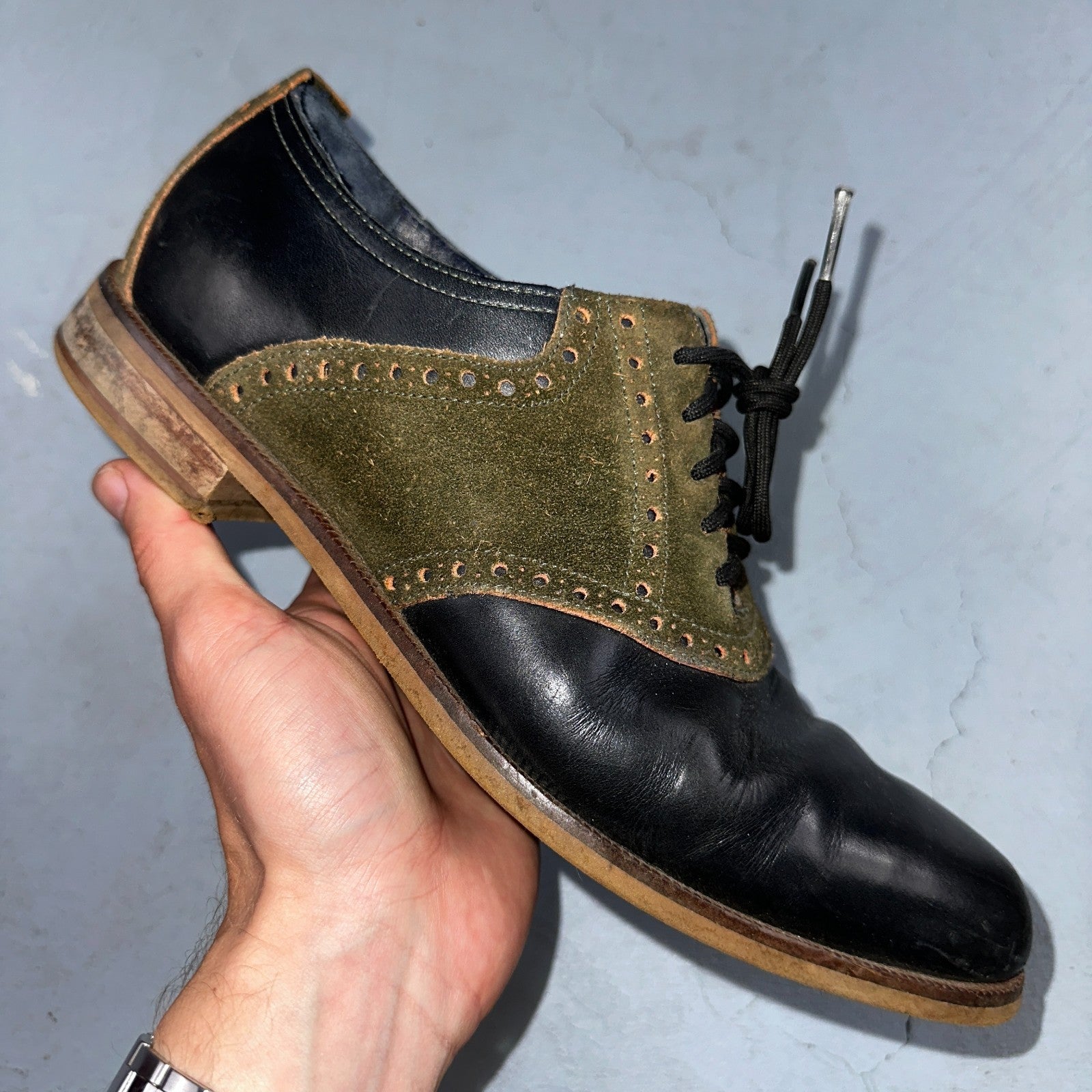 Cole Haan Carter Mens 8.5 M Black Brown Leather Oxford Worn Shoes