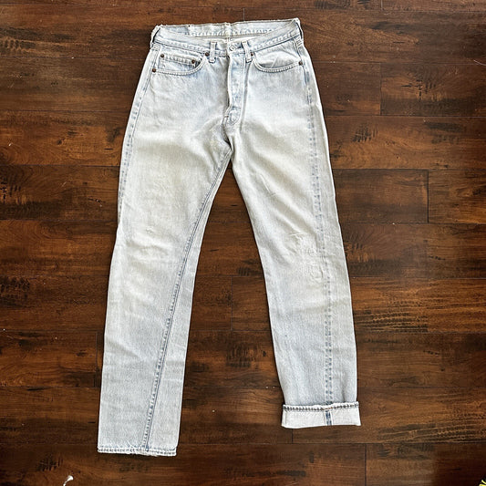Levis Vintage 80s Redline Selvedge USA 501 Light Wash Blue Jeans 70s Act 29x33
