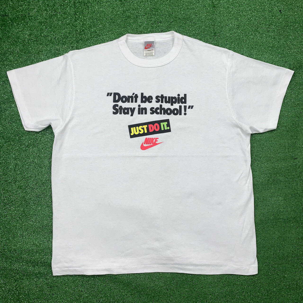 Nike Vintage T Shirt Mens L Stay In School Dunks Don't Be Stupid 90s Gray DARE