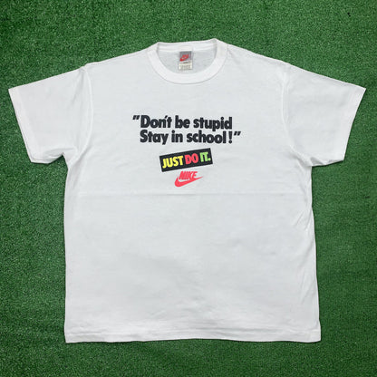 Nike Vintage T Shirt Mens L Stay In School Dunks Don't Be Stupid 90s Gray DARE