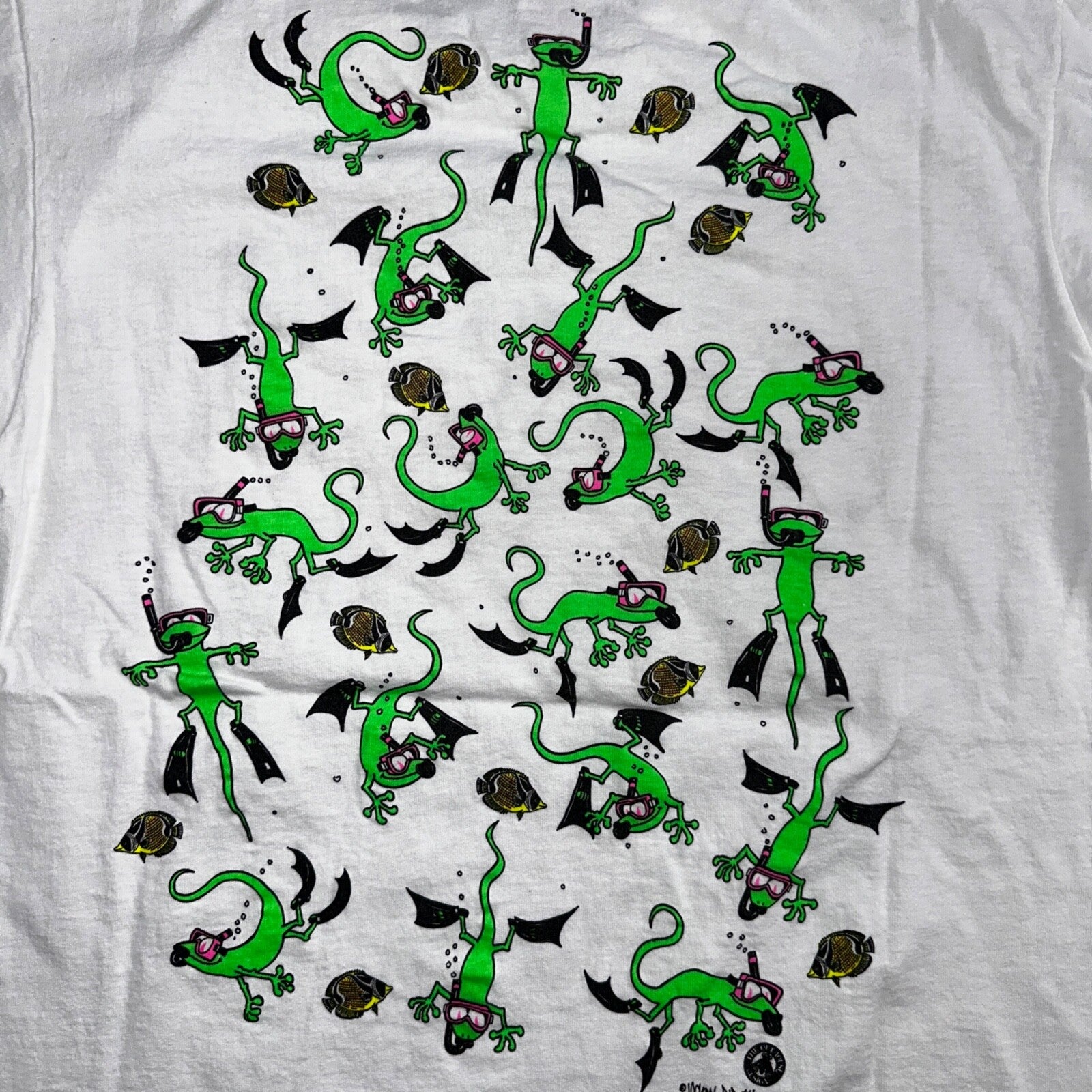Hawaii Lizards Snorkling 90s VTG T Shirt FOTL Single Stitch Fish Gecko Cute