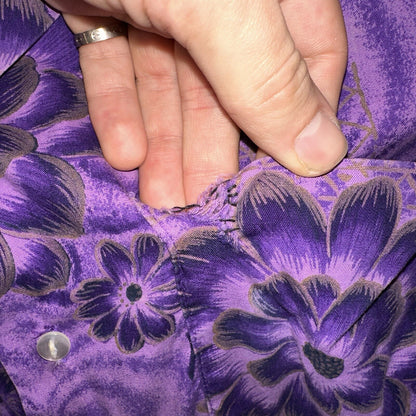 Vintage 50s Hawaiian Aloha Print Shirt Rockabilly Honolulu 60s Button USA Purple