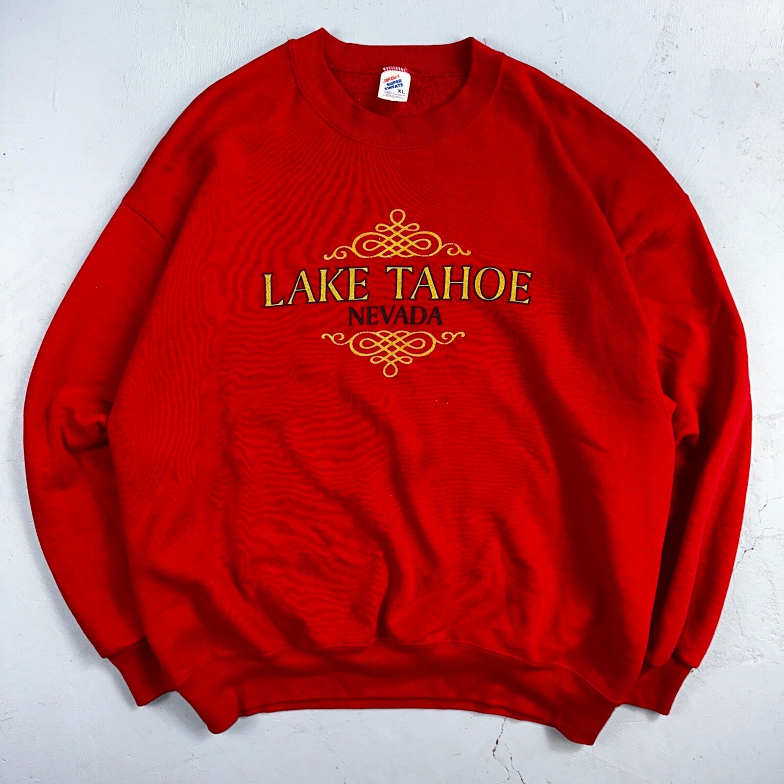 Lake Tahoe Sweatshirt 90s VTG Crewneck Nevada Basic Red JERZEES Sweat XL
