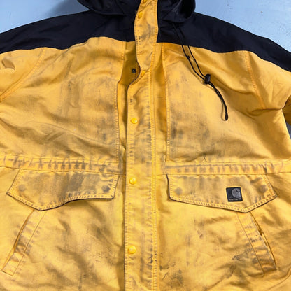 Carhartt C48 YLW Workwear Jacket Stains Mesh Lined Full Zip Hooded XL Yellow