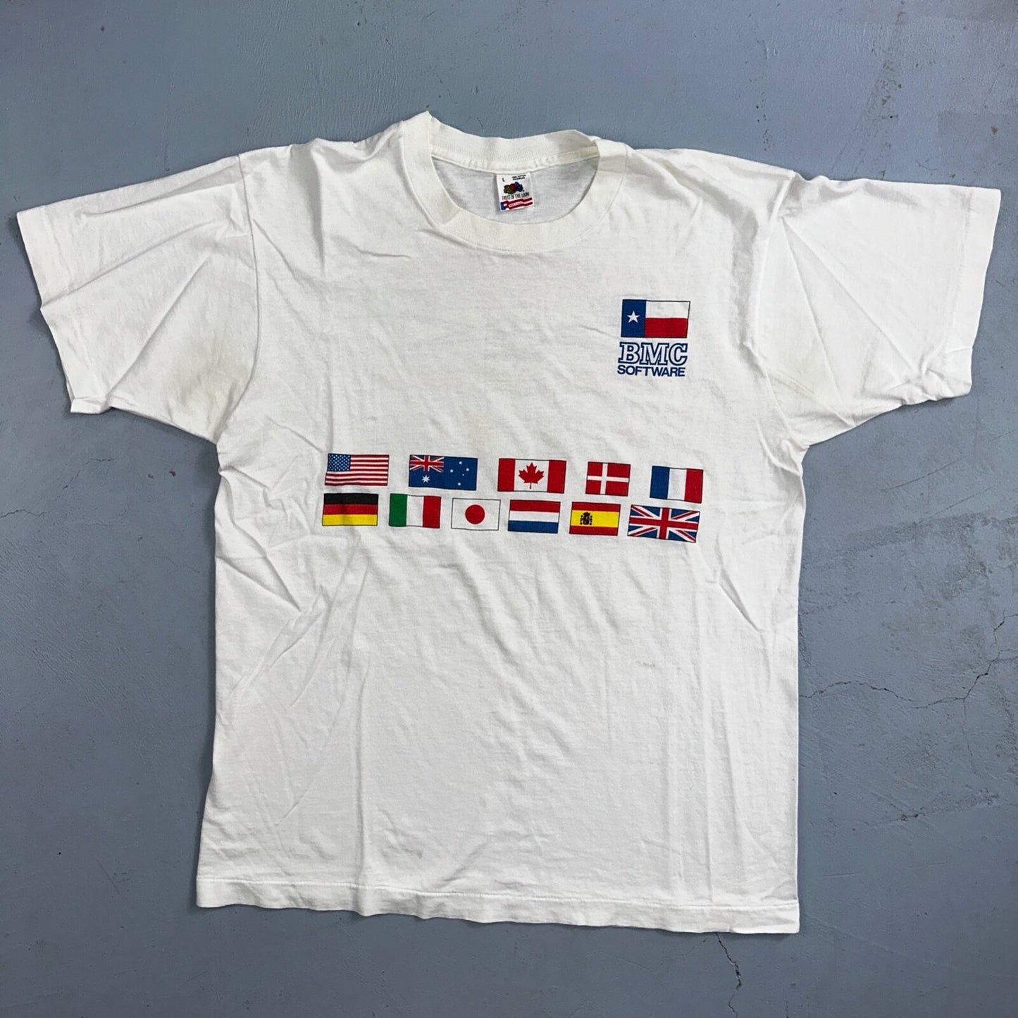 BMC Computer Software VTG T Shirt FOTL 90s Nerd Science PC Flags International