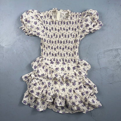 Olivaceous Medium Chiffon Tiered Babydoll Dress White Short Sleeve Floral