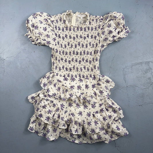 Olivaceous Medium Chiffon Tiered Babydoll Dress White Short Sleeve Floral