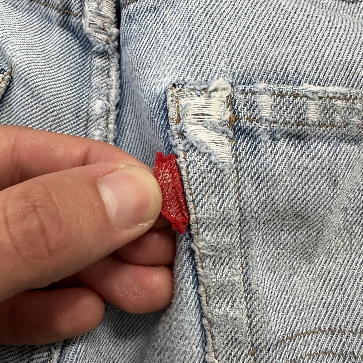 Levis Vintage 80s Redline Selvedge USA 501 Light Wash Jeans 66 30x28 Thrashed