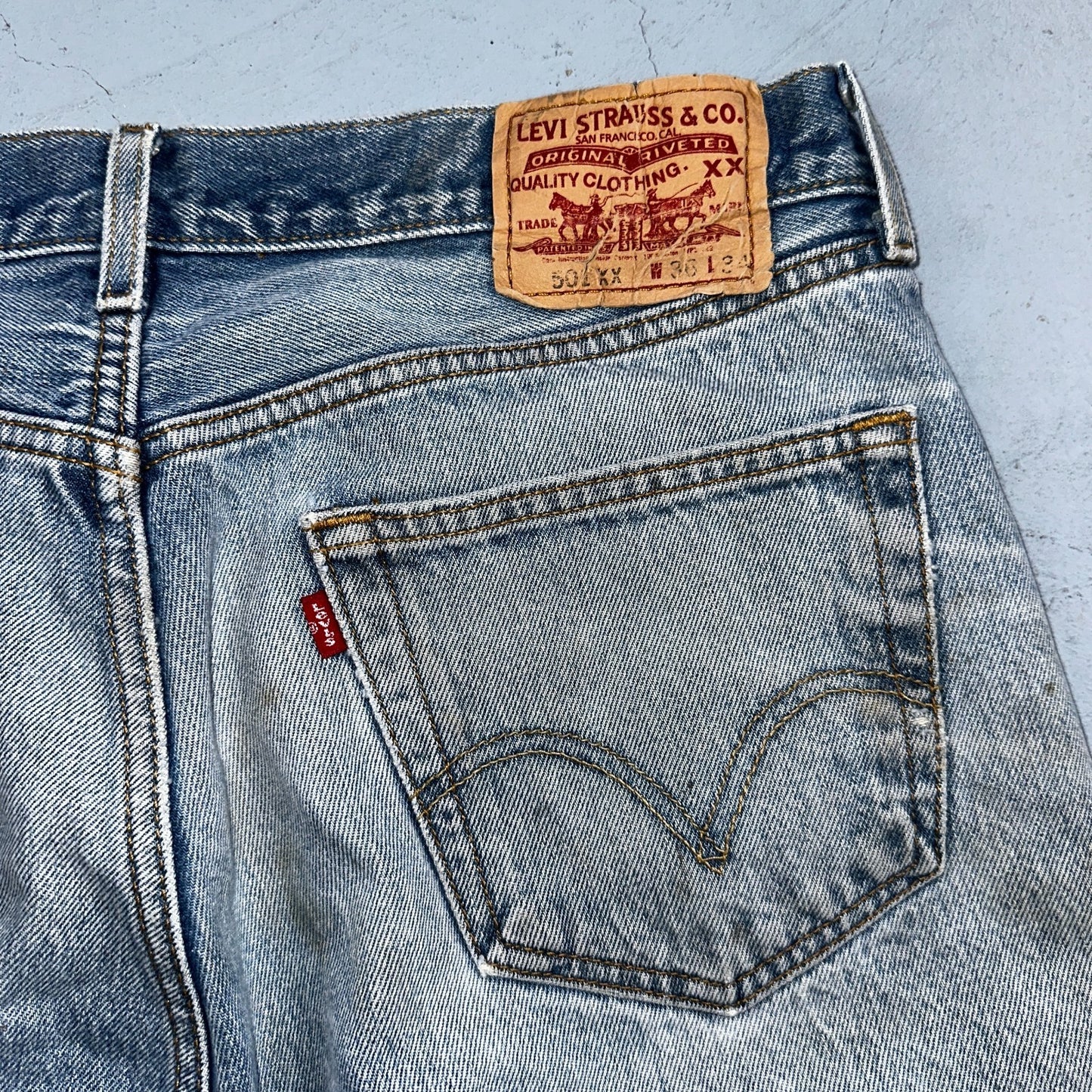 Levis 501 Vintage Y2K 90s XX Straight Leg Jeans Blue Light Wash 36x34 Act 33x30