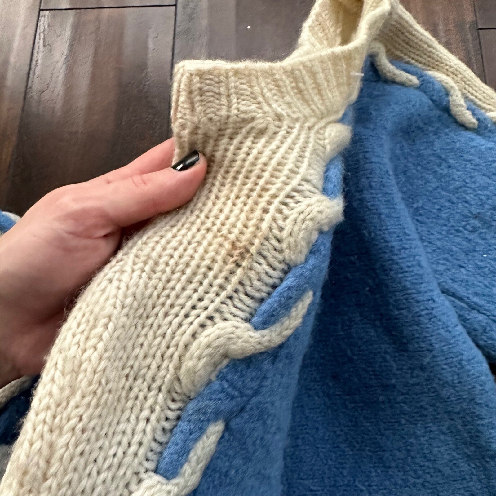 Vintage Handmade Wool Knit Sweater S Blue Pattern 1940s 1950s Rare 40s 50s WWII