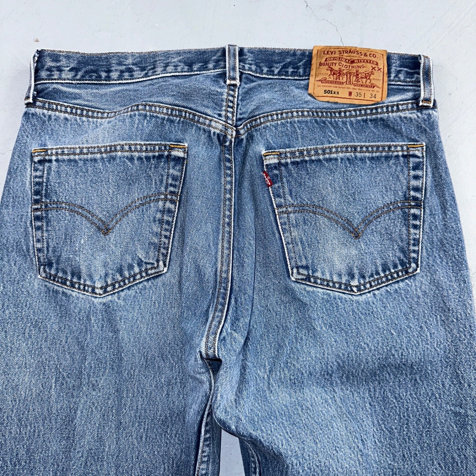 Levis 501 Vintage 90s USA XX Straight Leg Jeans Blue Light Wash 35x34 Act 32x30